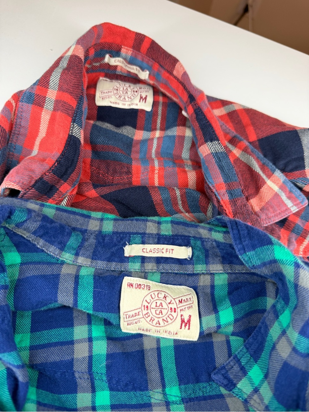 Lucky Brand Men’s Plaid Button-Down Shirts in Red/Navy and Blue/Green